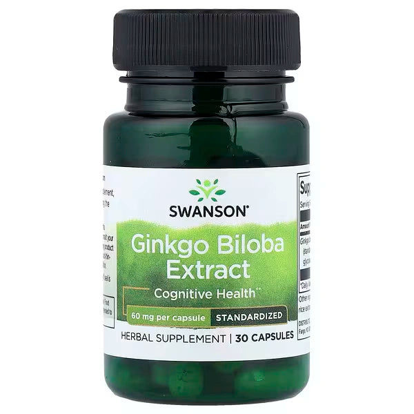 Swanson Ginkgo Biloba standartizuotas ekstraktas 60mg 30kaps.