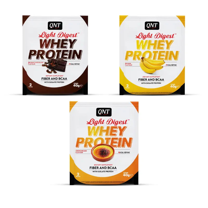 QNT LIGHT DIGEST WHEY PROTEIN 3 vnt. po 40g skirtingų skonių rinkinys