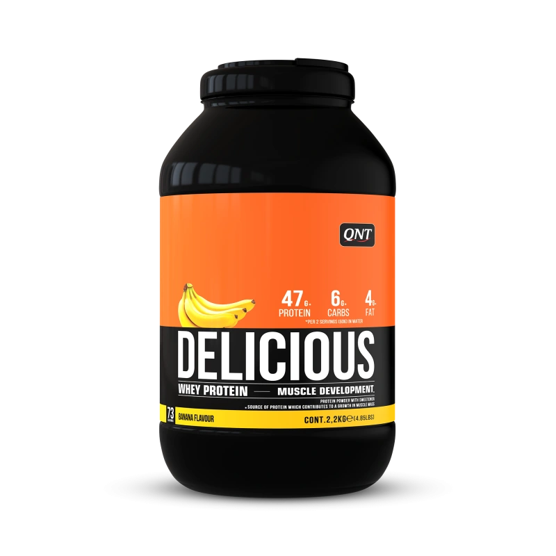 Išrūgų baltymai po sporto QNT Delicious, 2,2kg pakuotė, bananų skonio