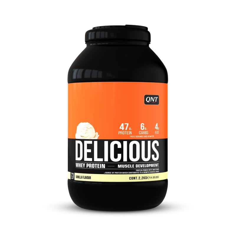 Išrūgų baltymai po sporto QNT Delicious, 2,2kg pakuotė, vanilės skonio