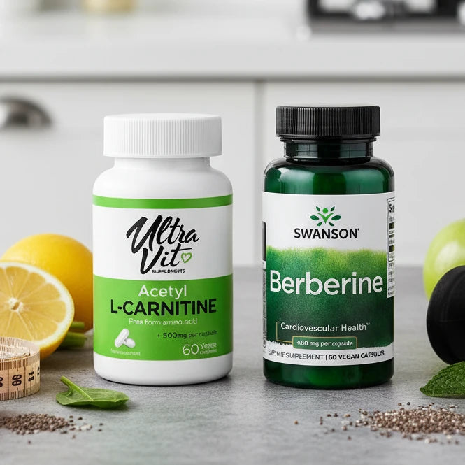 UltraVit Acetyl-L-Carnitine 60 kaps. + Swanson Berberinas (Natūralus) 400mg 60kaps.
