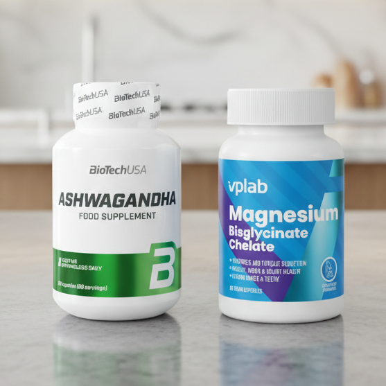 BiotechUSA Ashwagandha 60 kaps. + VPLAB Magnio bisglicinatas 60 kaps.
