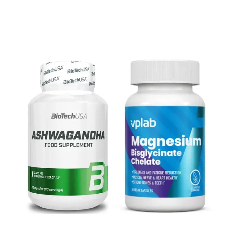 BiotechUSA Ashwagandha 60 kaps. + VPLAB Magnio bisglicinatas 60 kaps.