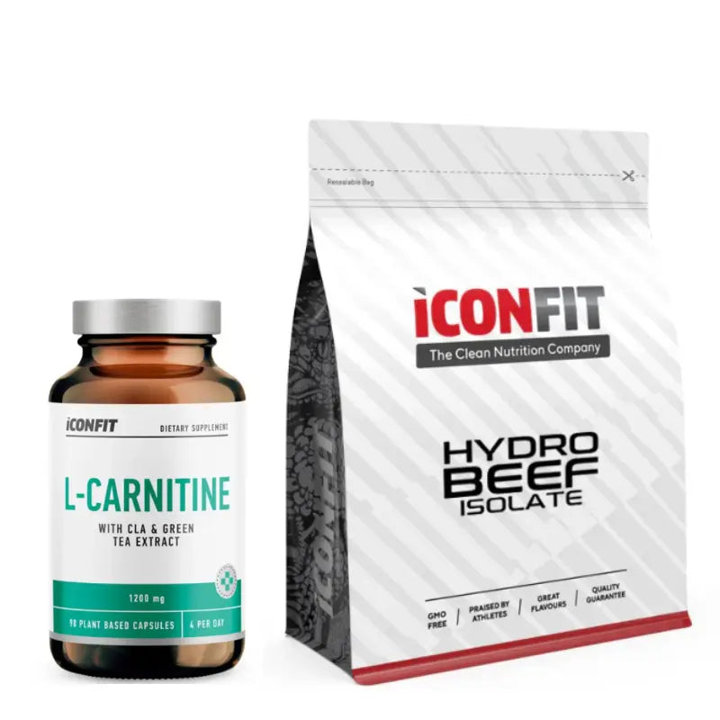 ICONFIT L-CARNITINE su CLA ir žaliosios arbatos ekstraktu 90 kaps. + ICONFIT HydroBEEF 1kg izoliatas